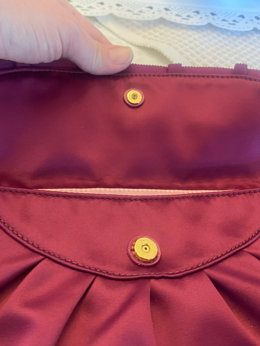 Coach Satin Magenta Wristlet Clutch | Gold Logo | Zip Pouch - Picture 6 of 13